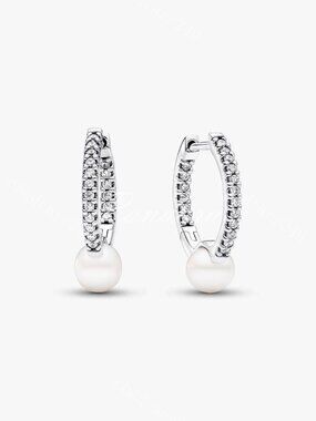 Pandora Treated Freshwater Cultured Pearl & Pavé Hoop Earrings